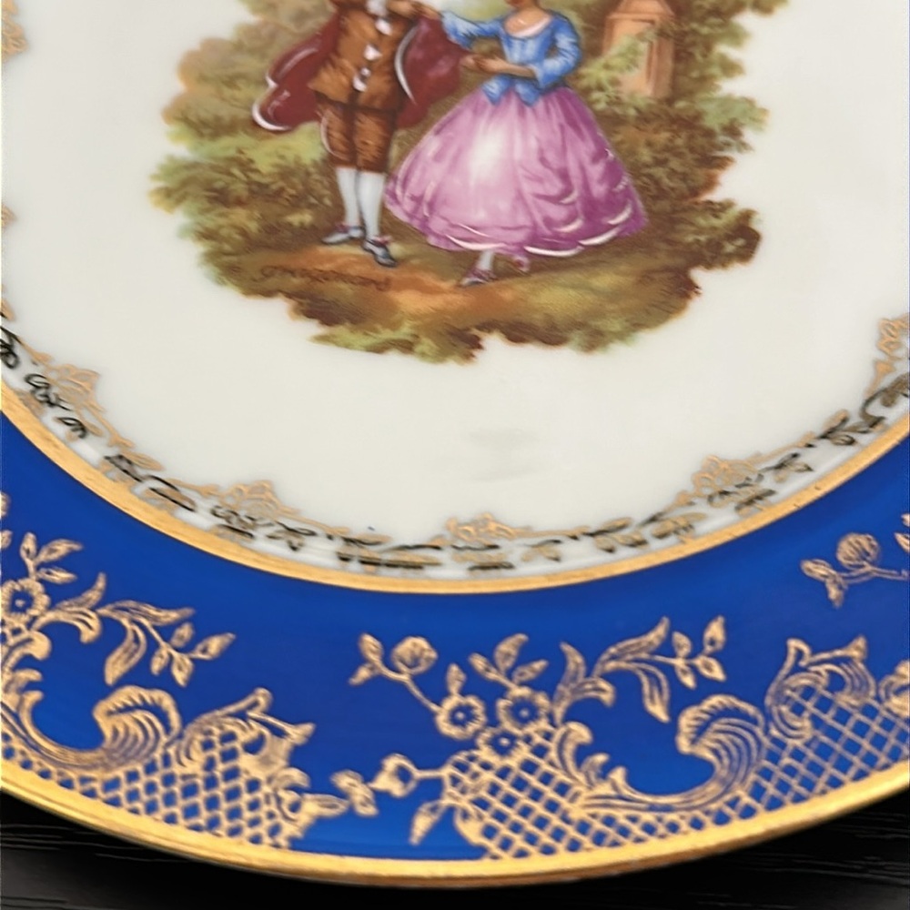 🌹 Limoges France Rehausse Main Porcelain 24k Gold Accent 6.25” Plate - Picture 9 of 14
